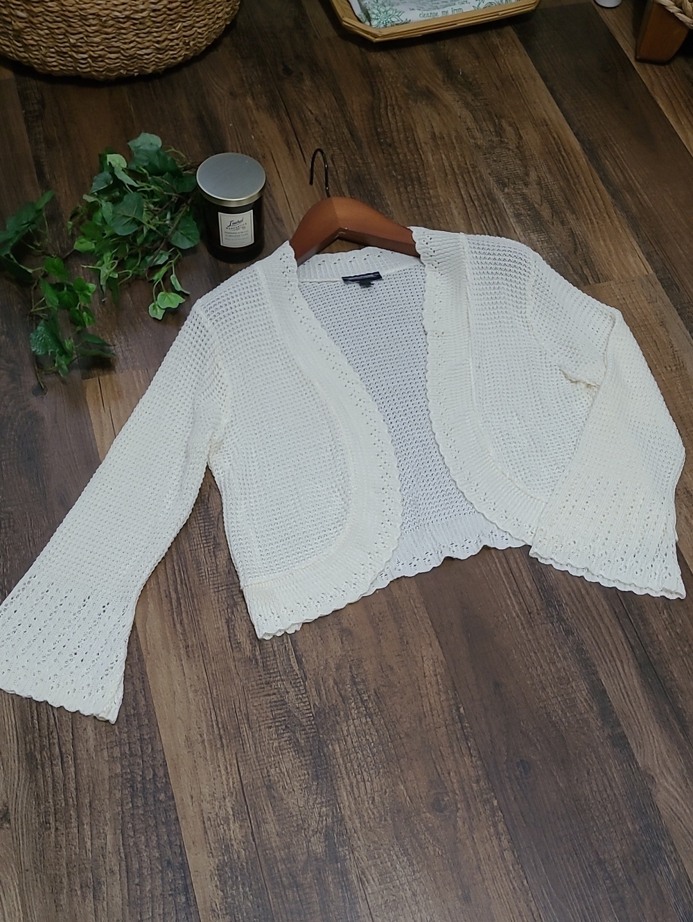 Notations Cream Open-Front Crochet Shrug